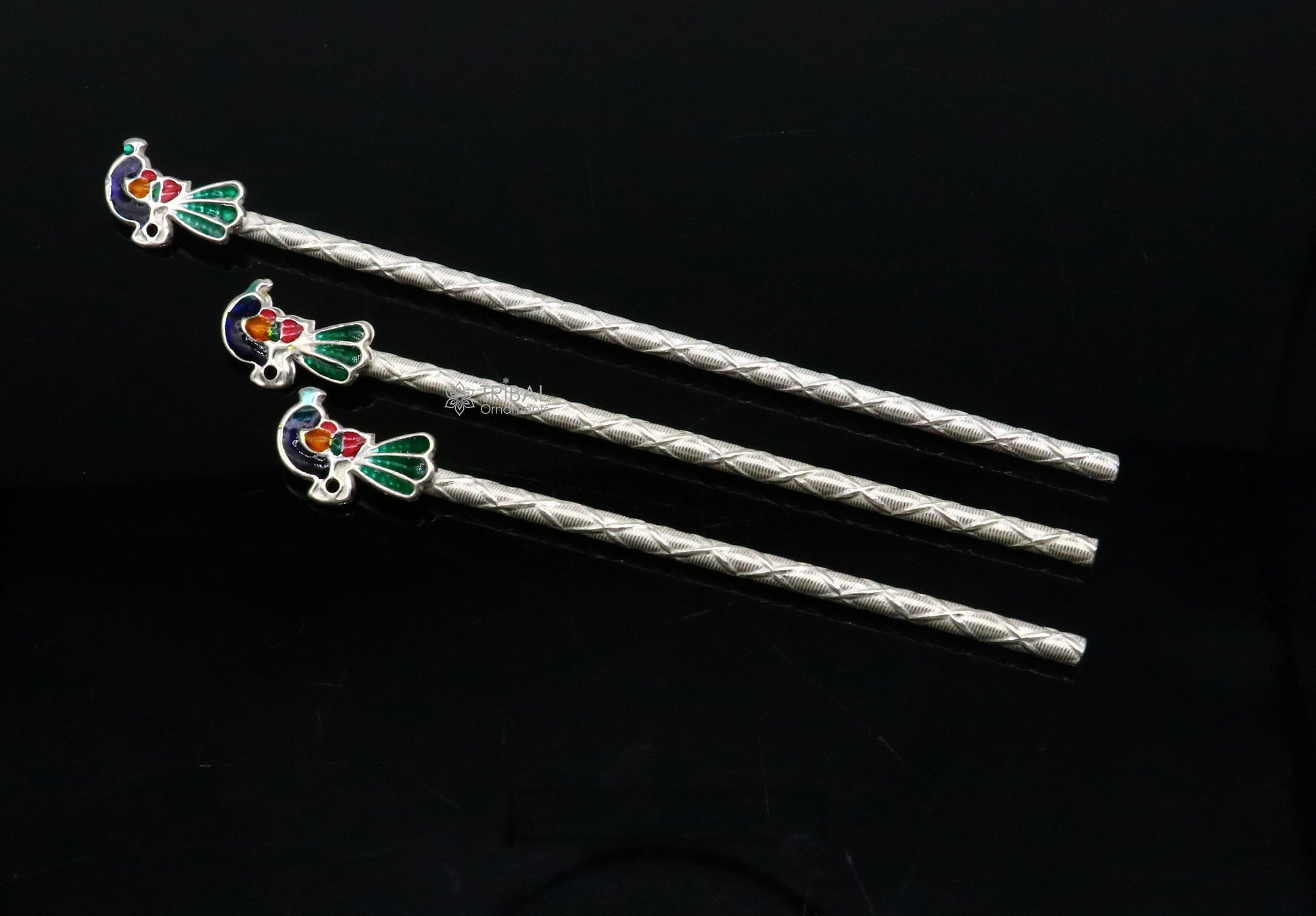3.5"/4"/5" Flute divine 925 sterling silver handmade peacock design idol Krishna flute, silver bansuri, laddu Gopala flute su1197 - TRIBAL ORNAMENTS