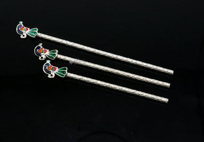 3.5"/4"/5" Flute divine 925 sterling silver handmade peacock design idol Krishna flute, silver bansuri, laddu Gopala flute su1197 - TRIBAL ORNAMENTS