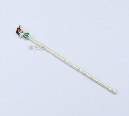 3.5"/4"/5" Flute divine 925 sterling silver handmade peacock design idol Krishna flute, silver bansuri, laddu Gopala flute su1197 - TRIBAL ORNAMENTS