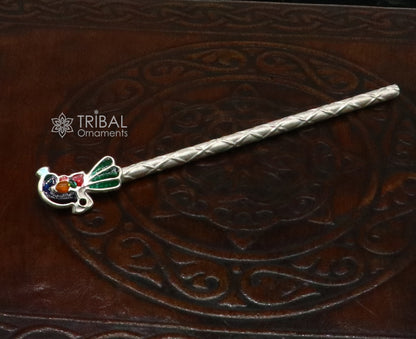 3.5"/4"/5" Flute divine 925 sterling silver handmade peacock design idol Krishna flute, silver bansuri, laddu Gopala flute su1197 - TRIBAL ORNAMENTS