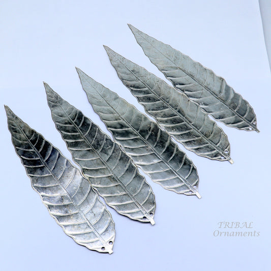 7" Silver mango tree leaf Amazing puja worshipping article solid sterling silver diwali puja articles, silver utensils from india su837 - TRIBAL ORNAMENTS