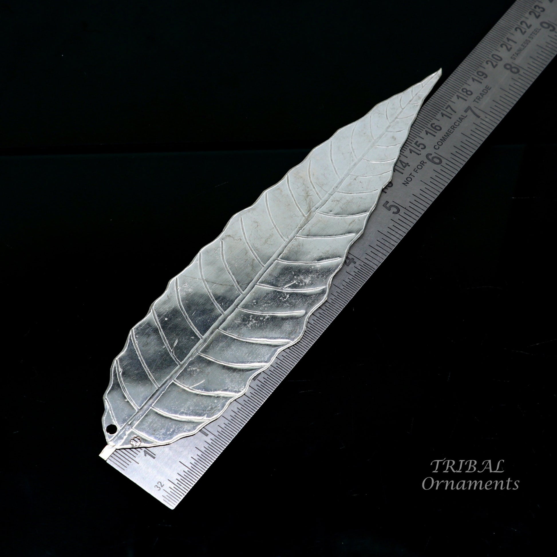 7" Silver mango tree leaf Amazing puja worshipping article solid sterling silver diwali puja articles, silver utensils from india su837 - TRIBAL ORNAMENTS