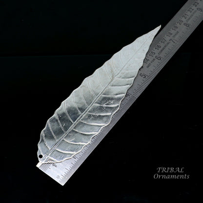 7" Silver mango tree leaf Amazing puja worshipping article solid sterling silver diwali puja articles, silver utensils from india su837 - TRIBAL ORNAMENTS