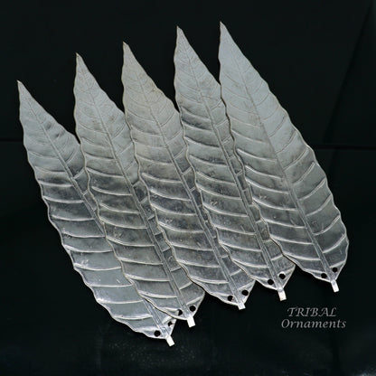7" Silver mango tree leaf Amazing puja worshipping article solid sterling silver diwali puja articles, silver utensils from india su837 - TRIBAL ORNAMENTS