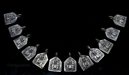 Vintage 925 sterling silver Hindu deity Mataji pendant from TRIBAL ORNAMENTS, intricate handmade tribal jewelry design.