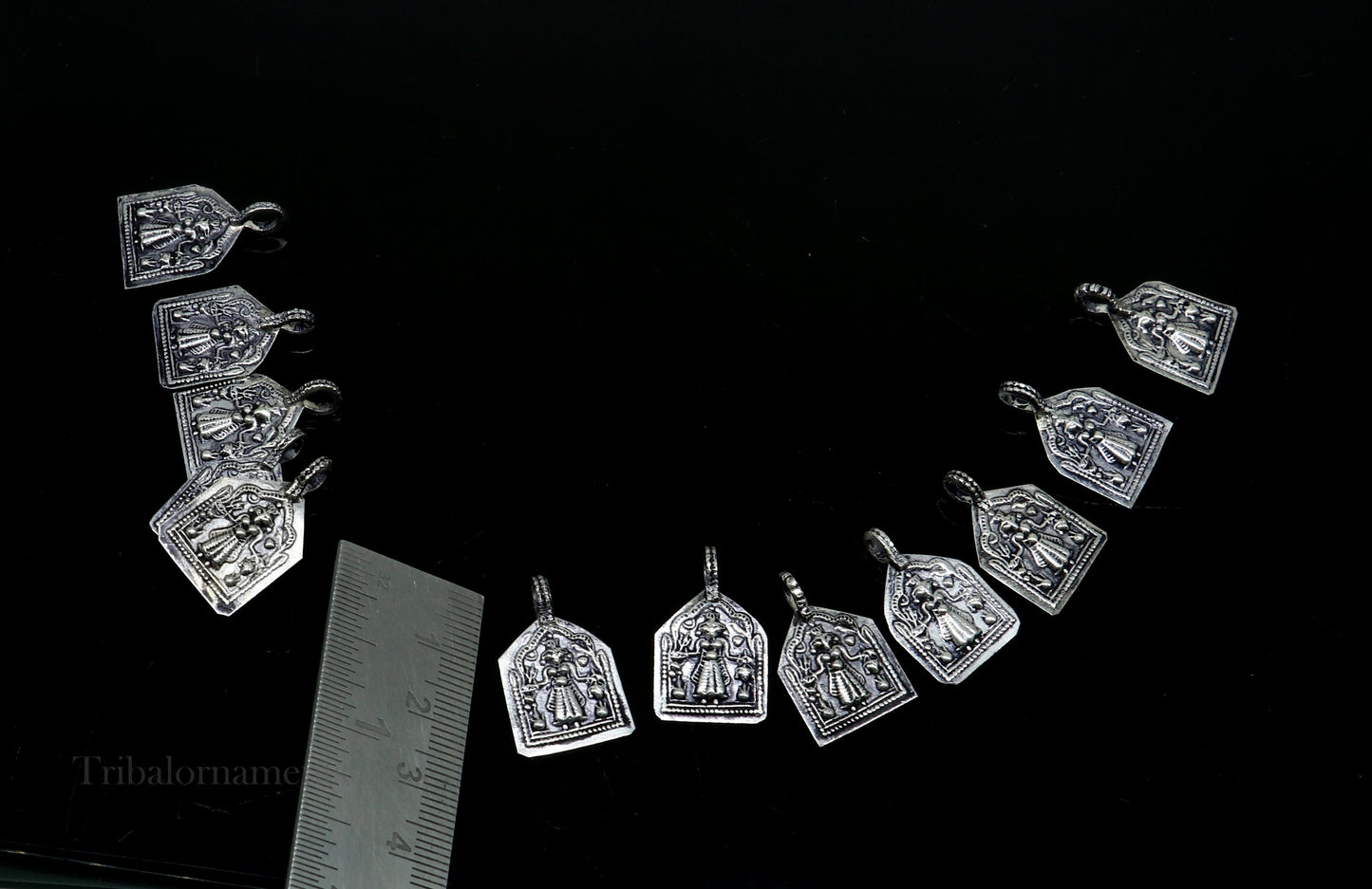 Vintage Hindu deity Mataji pendant in 925 sterling silver, handcrafted tribal jewelry design with intricate detailing.