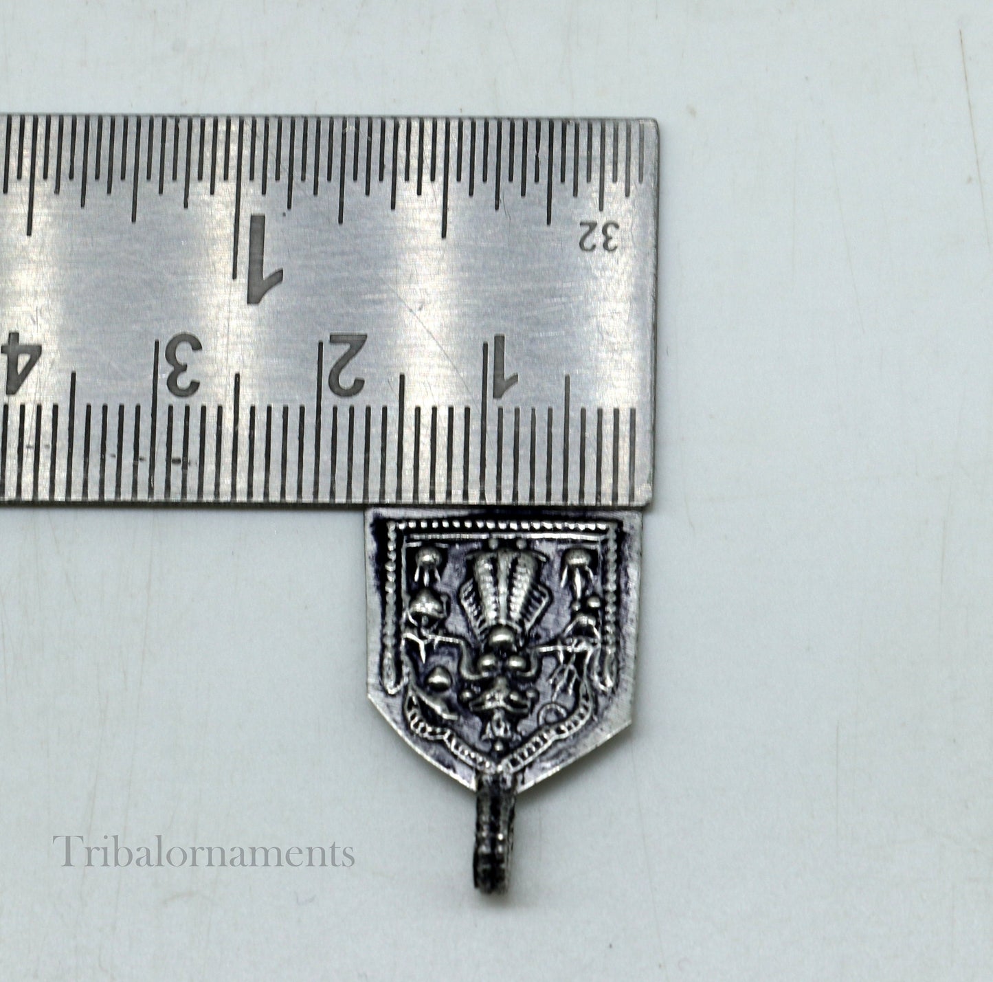 925 sterling silver vintage Hindu deity Mataji pendant, handcrafted tribal jewelry with intricate tribal ornament design.