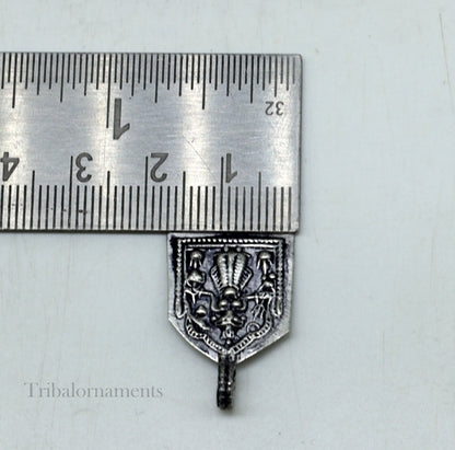 925 sterling silver vintage Hindu deity Mataji pendant, handcrafted tribal jewelry with intricate tribal ornament design.