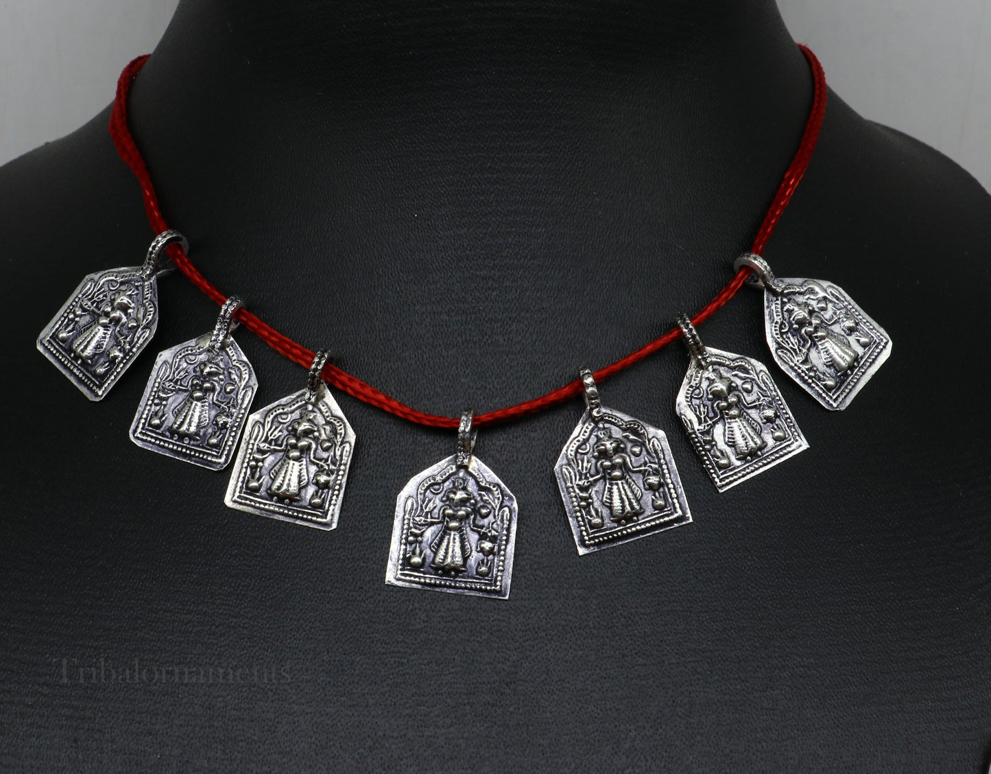 Vintage 925 sterling silver Hindu deity Mataji pendant with intricate tribal design, perfect for custom tribal jewelry.