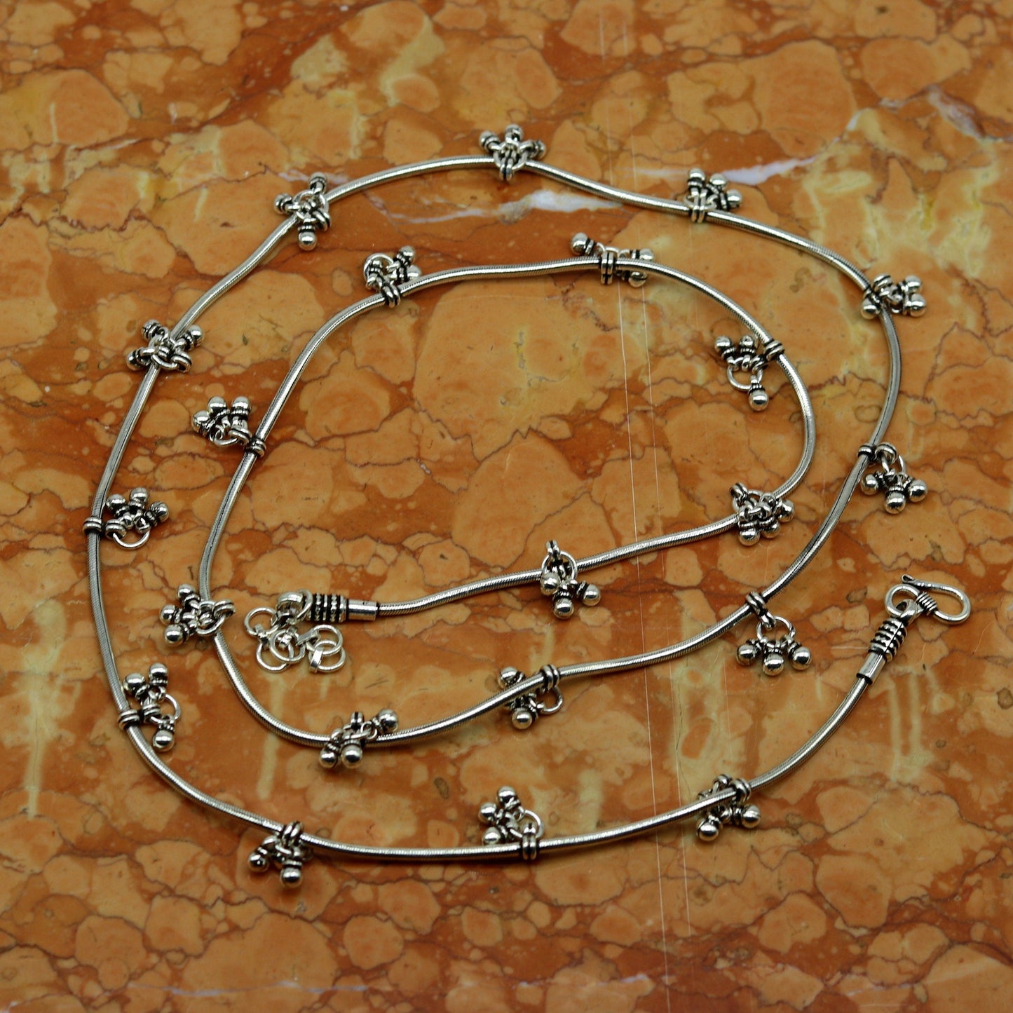 30" to 42" Handmade adjustable 925 sterling silver snake chain waist belt, belly chain waist chain with hanging drops tribal jewelry nwch15 - TRIBAL ORNAMENTS