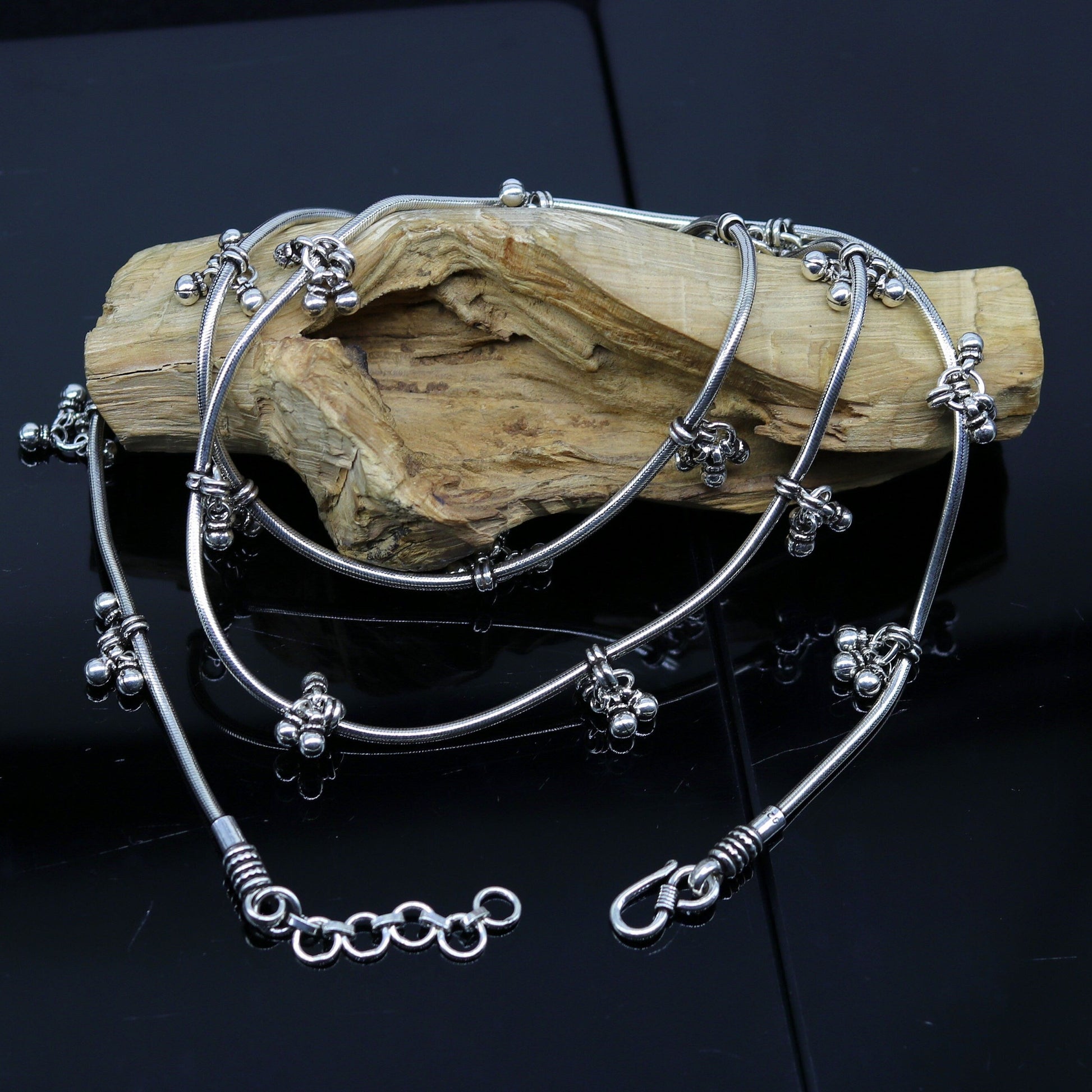 30" to 42" Handmade adjustable 925 sterling silver snake chain waist belt, belly chain waist chain with hanging drops tribal jewelry nwch15 - TRIBAL ORNAMENTS