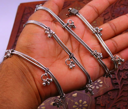 Double line adjustable 925 sterling silver snake chain belly chain with intricate handmade design, suitable for waist or sari wear.