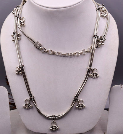 Tribal Ornaments handmade 925 sterling silver double-line snake chain belly chain, adjustable waist chain for belly dance jewelry.
