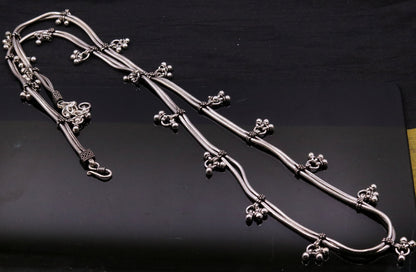 Double line adjustable 925 sterling silver snake chain belly and waist chain, handmade tribal jewelry, suitable for belly dance.