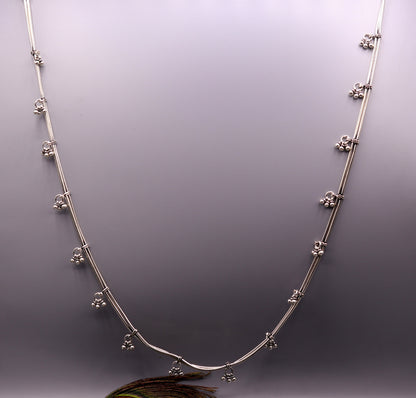 Double-line adjustable 925 sterling silver snake chain belly chain, waist chain, or sari belt with handmade tribal design.