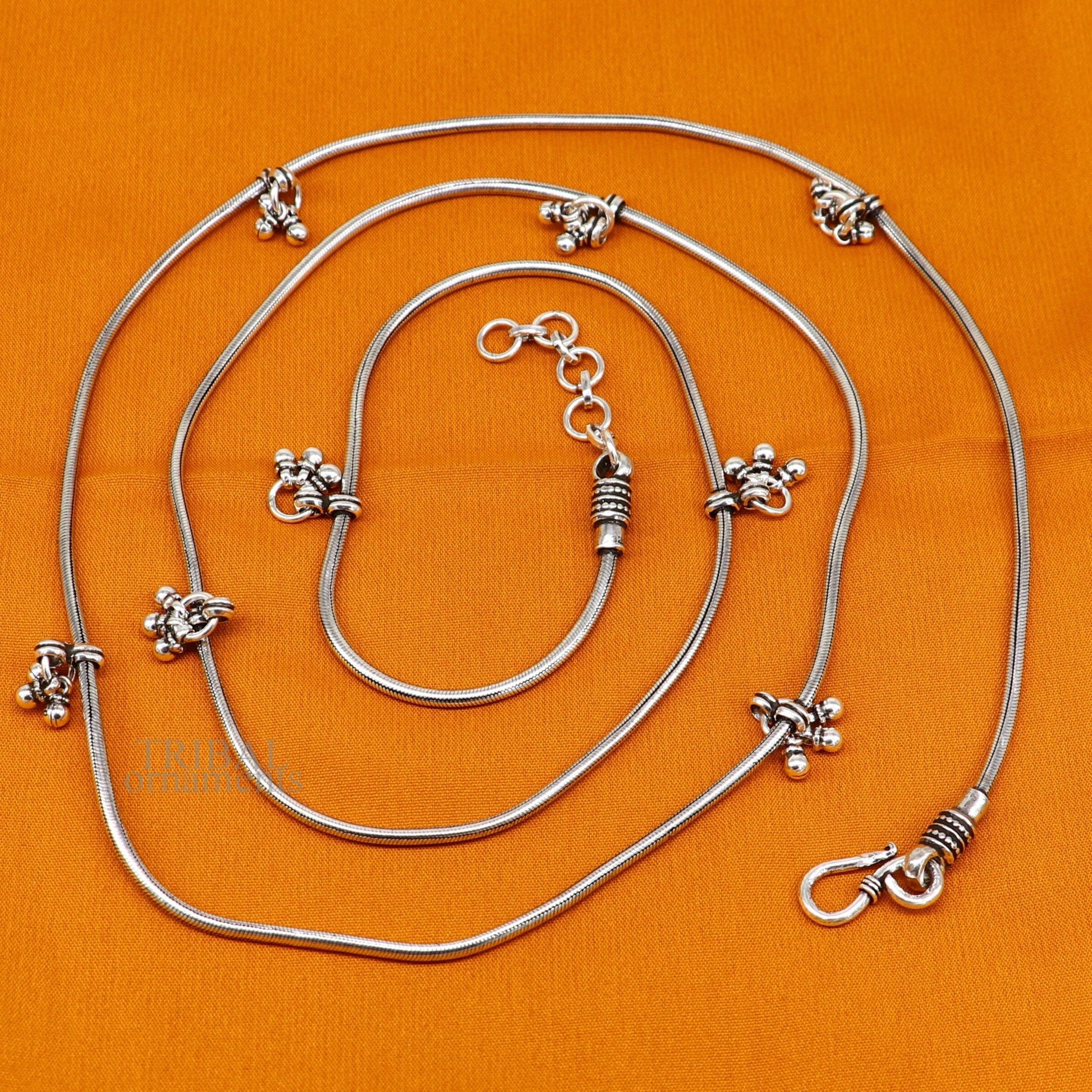 Customized 925 sterling silver snake chain with hanging drops waist chain, gorgeous belly chain wedding belly dance tribal jewelry wch22 - TRIBAL ORNAMENTS