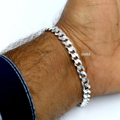 Shiny 925 sterling silver plain chain bracelet by TRIBAL ORNAMENTS, suitable for boys and girls, featuring a solid, stylish design.