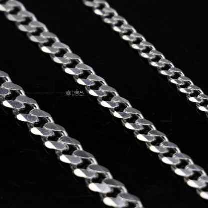 Sterling silver shiny plain chain bracelet by TRIBAL ORNAMENTS, stylish solid bracelet for boys and girls, 3mm to 6mm link width.