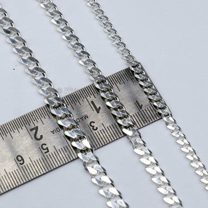Shiny 925 sterling silver plain chain bracelet for boys and girls, featuring a stylish solid design with 3mm to 6mm width.