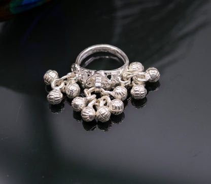 Sterling silver handmade charm ring with noisy bells, tribal antique jewelry, perfect for belly dance, from Tribal Ornaments.