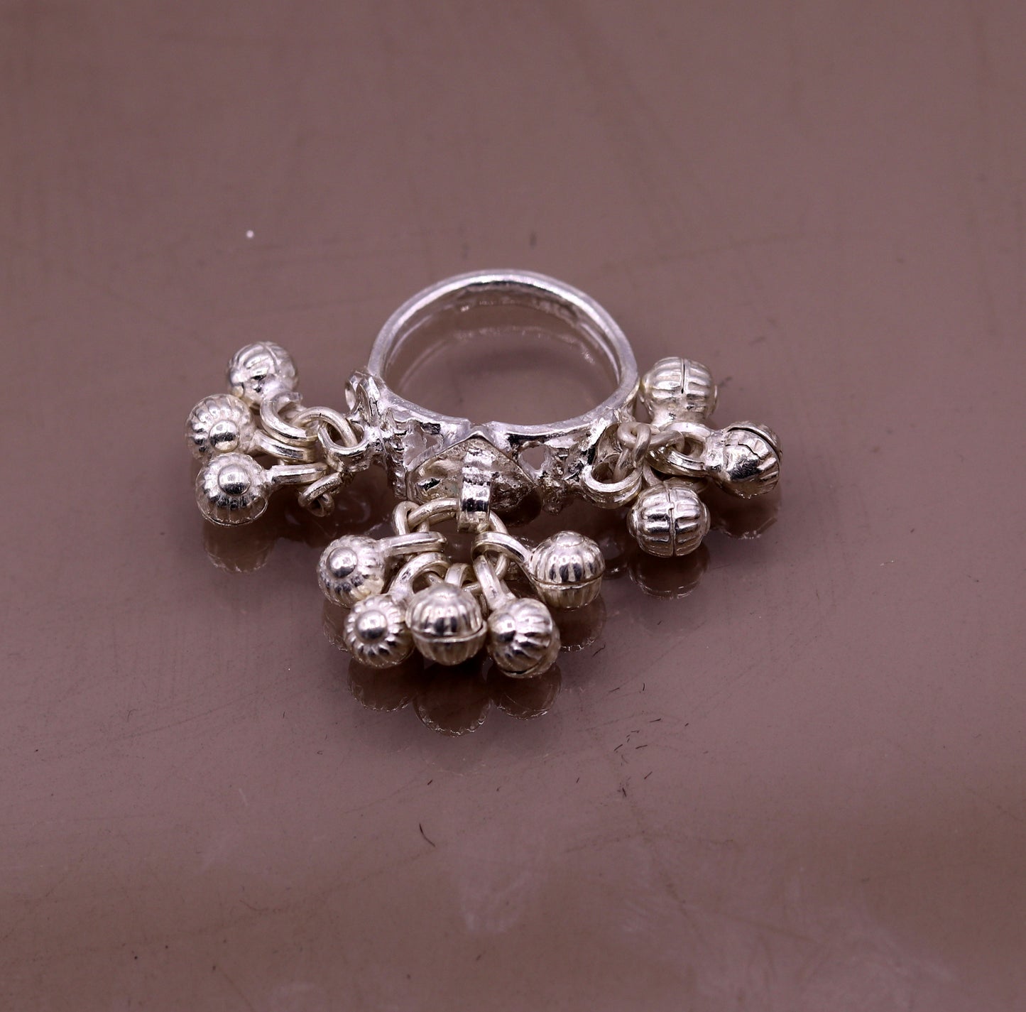 Sterling silver handmade gorgeous charm ring with fabulous noisy bells, excellent belly dance tribal antique jewelry india sr0208 - TRIBAL ORNAMENTS