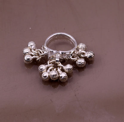 Sterling silver handmade charm ring with noisy bells, tribal antique jewelry for belly dance, crafted by TRIBAL ORNAMENTS.