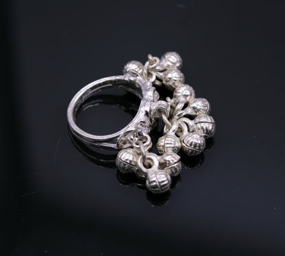 Sterling silver handmade charm ring with noisy bells, tribal antique jewelry for belly dance, crafted by Tribal Ornaments.