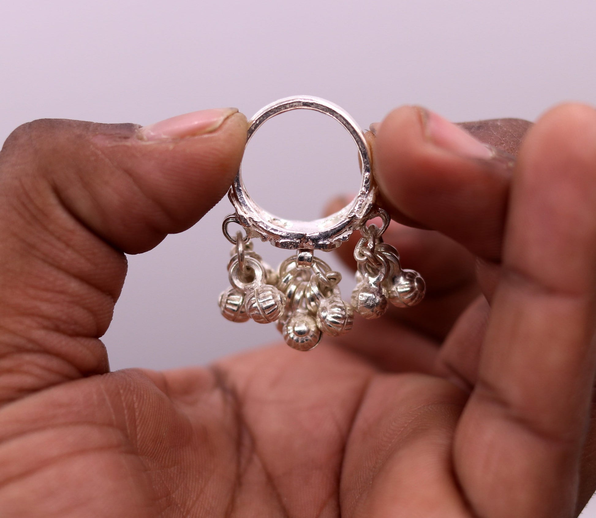 Sterling silver handmade gorgeous charm ring with fabulous noisy bells, excellent belly dance tribal antique jewelry india sr0208 - TRIBAL ORNAMENTS