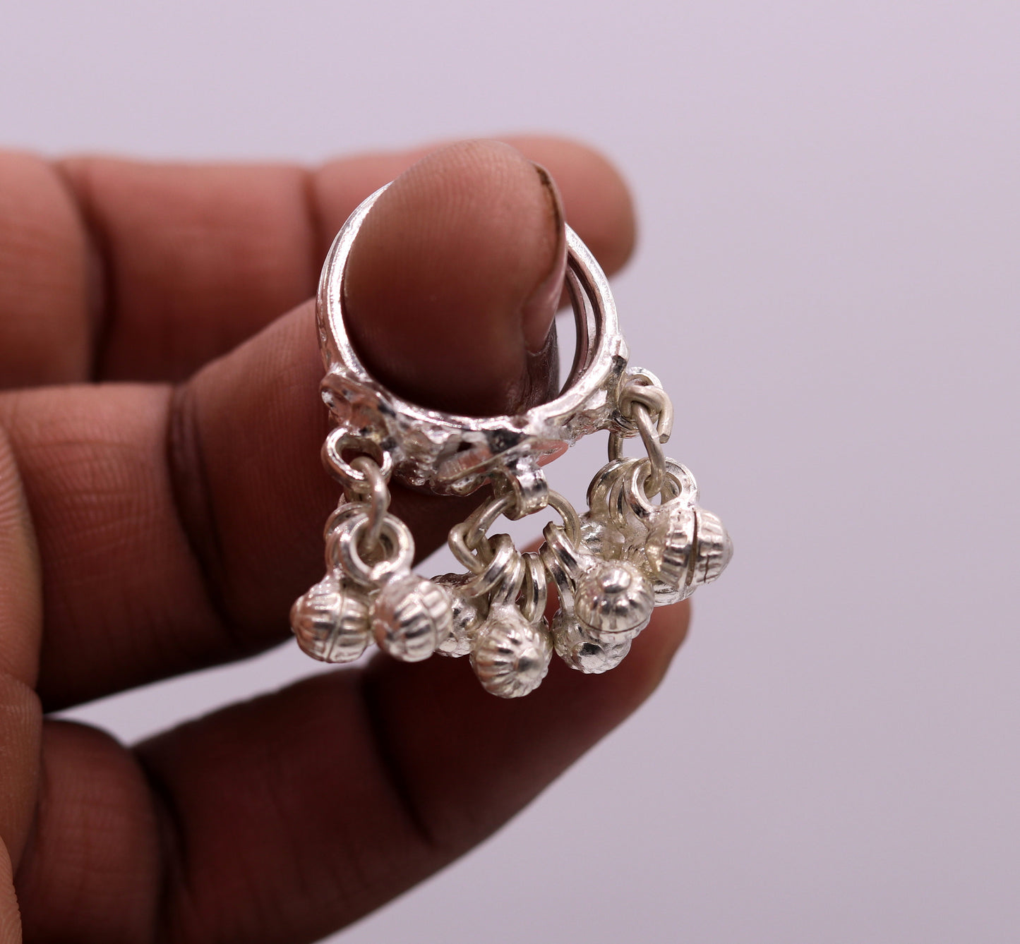 Sterling silver handmade gorgeous charm ring with fabulous noisy bells, excellent belly dance tribal antique jewelry india sr0208 - TRIBAL ORNAMENTS