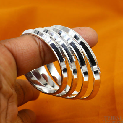 Sterling silver Punjabi Sikh Kada bracelet for kids, handmade tribal bangle jewelry, all kids size, daily wear accessory.