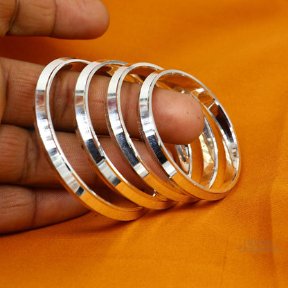925 sterling silver Punjabi Sikh kada bracelet for kids, handmade tribal ornament bangle with traditional design and solid silver finish.