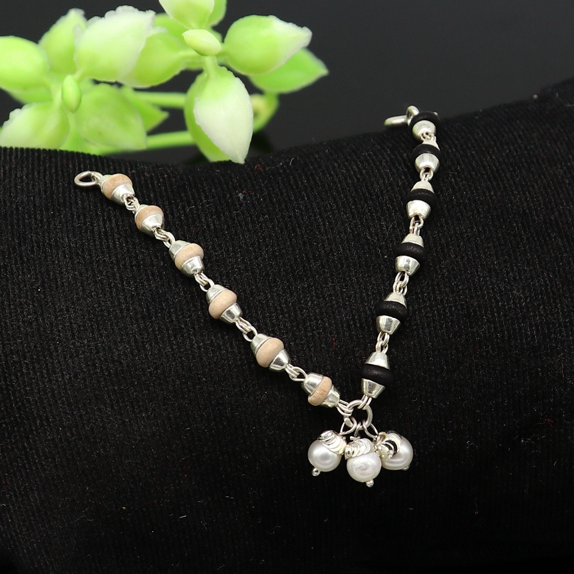 4.5 inches long handmade basil rosary beaded bracelet or necklace for baby krishna figurine or sculpture, best puja tulsi neckace sbr222 - TRIBAL ORNAMENTS