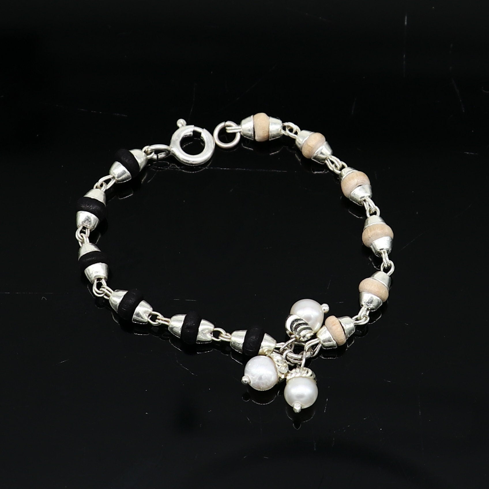 4.5 inches long handmade basil rosary beaded bracelet or necklace for baby krishna figurine or sculpture, best puja tulsi neckace sbr222 - TRIBAL ORNAMENTS