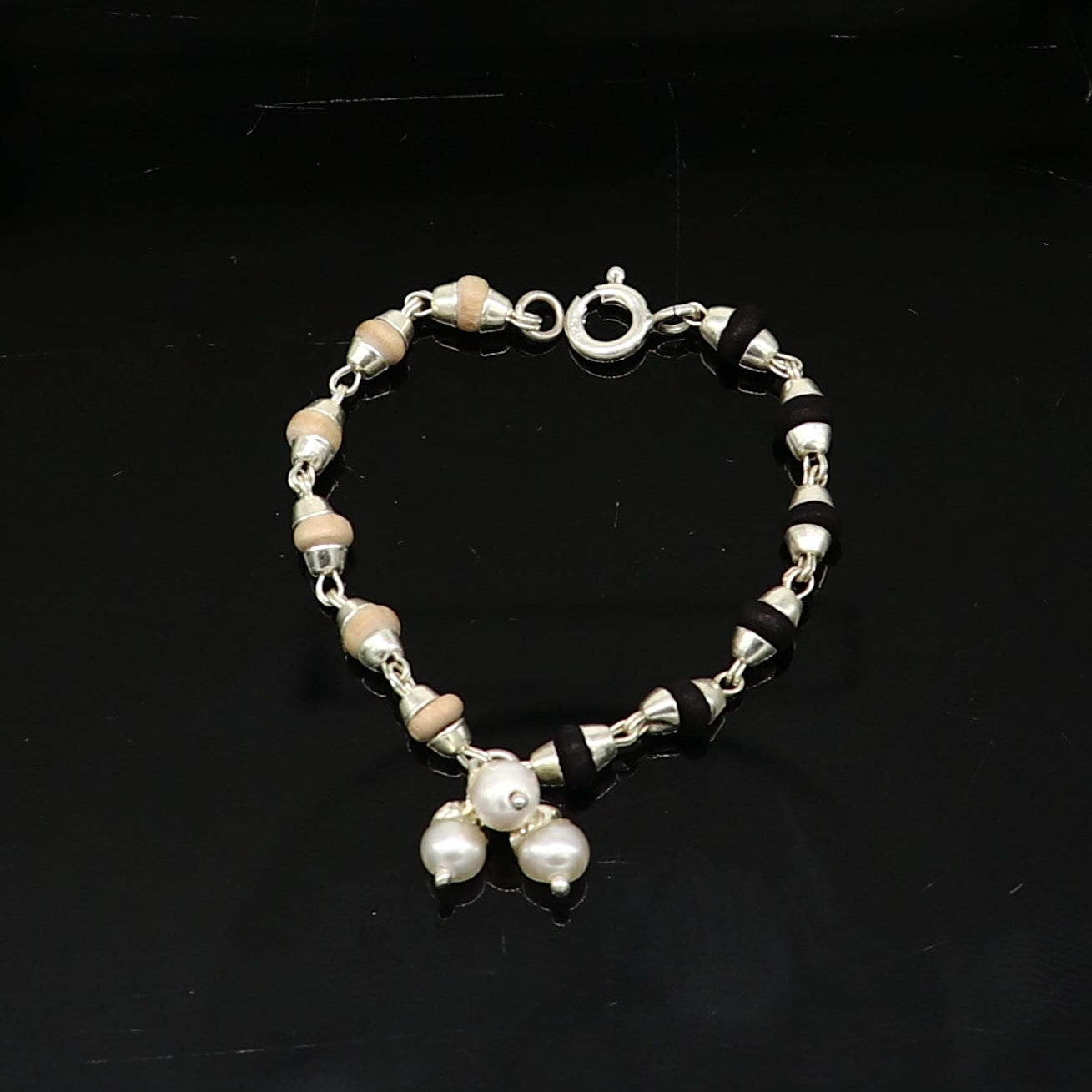 4.5 inches long handmade basil rosary beaded bracelet or necklace for baby krishna figurine or sculpture, best puja tulsi neckace sbr222 - TRIBAL ORNAMENTS