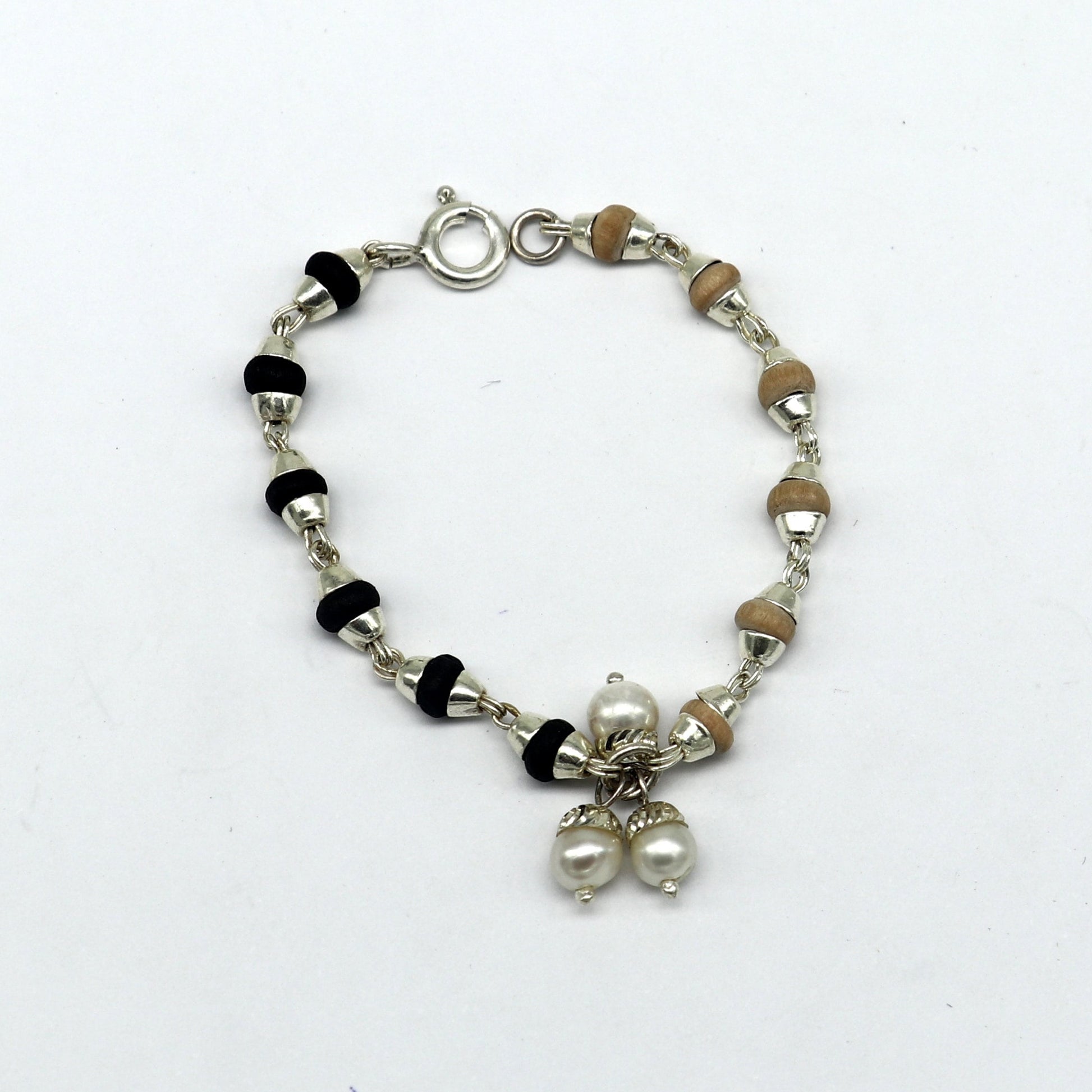 4.5 inches long handmade basil rosary beaded bracelet or necklace for baby krishna figurine or sculpture, best puja tulsi neckace sbr222 - TRIBAL ORNAMENTS