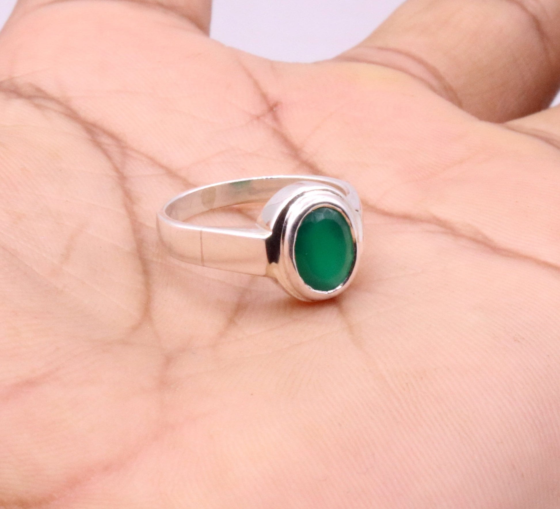 925 sterling silver handmade green onyx stone unisex ring fabulous cultural zodiac ring from Rajasthan india sr369 - TRIBAL ORNAMENTS
