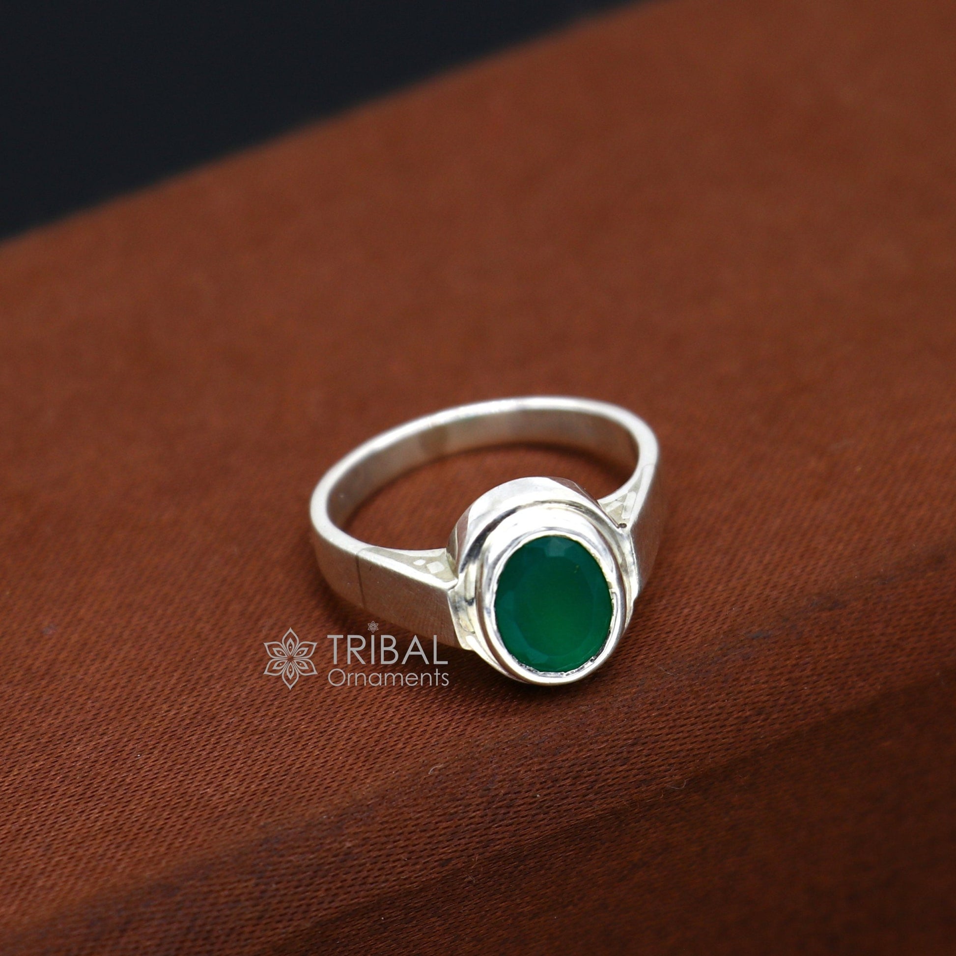 925 sterling silver handmade green onyx stone unisex ring fabulous cultural zodiac ring from Rajasthan india sr369 - TRIBAL ORNAMENTS