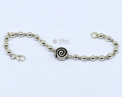 Sterling silver beaded bracelet or anklet for girls and kids, featuring traditional Nazariya design by TRIBAL ORNAMENTS.