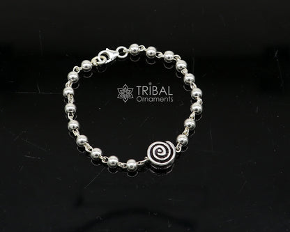 Sterling silver beaded bracelet or anklet for girls and kids, featuring a silver Nazariya design, by TRIBAL ORNAMENTS.