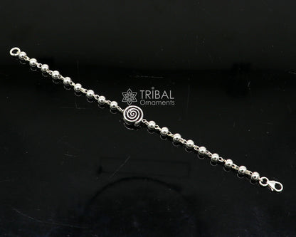 Sterling silver beaded bracelet or anklet for girls and kids, featuring a silver Nazariya Nazarbattu design by TRIBAL ORNAMENTS.