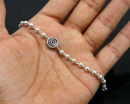 Sterling silver beaded bracelet or anklet for girls and kids, featuring traditional Nazariya design by TRIBAL ORNAMENTS.