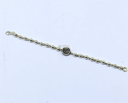 Sterling silver beaded bracelet or anklet for girls and kids, featuring a silver Nazariya design, by TRIBAL ORNAMENTS.