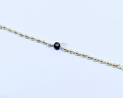 Sterling silver evil eye beaded bracelet or anklet for girls and kids, featuring a protective silver Nazariya design.