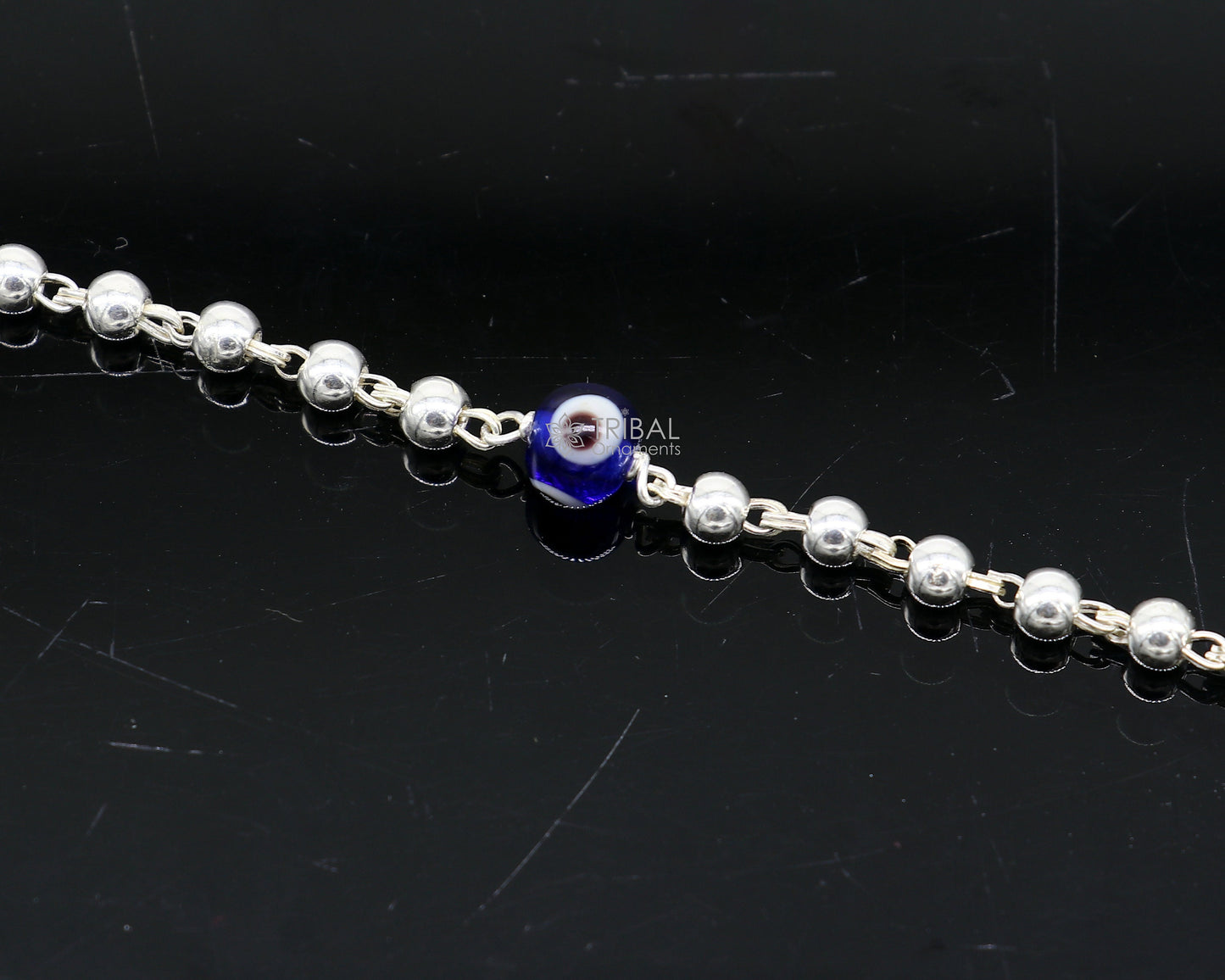 All sizes evil eye with 925 sterling silver beaded bracelet or anklet for girls and kids/your baby, silver Nazariya/nazarbattu bbr502 - TRIBAL ORNAMENTS