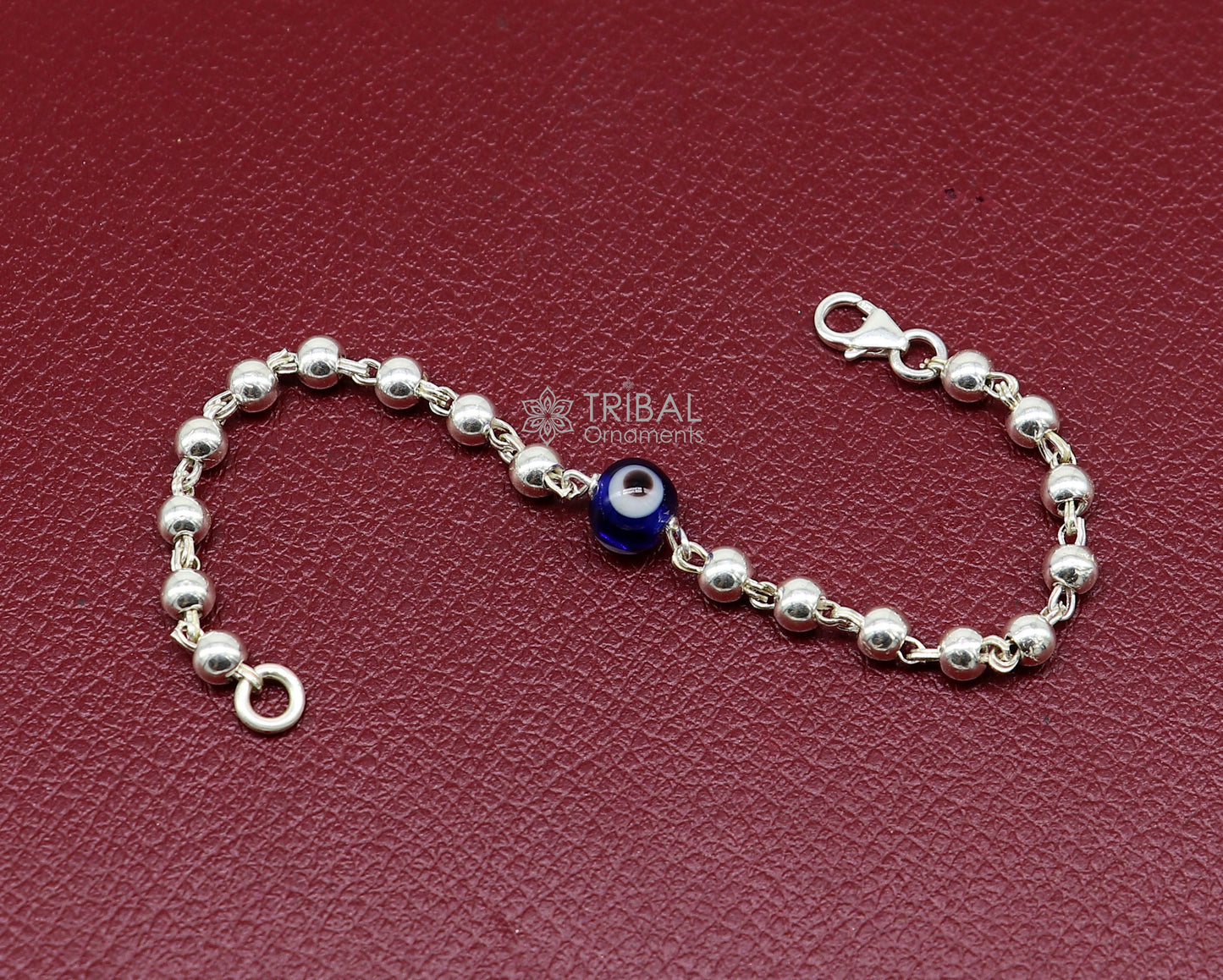 All sizes evil eye with 925 sterling silver beaded bracelet or anklet for girls and kids/your baby, silver Nazariya/nazarbattu bbr502 - TRIBAL ORNAMENTS