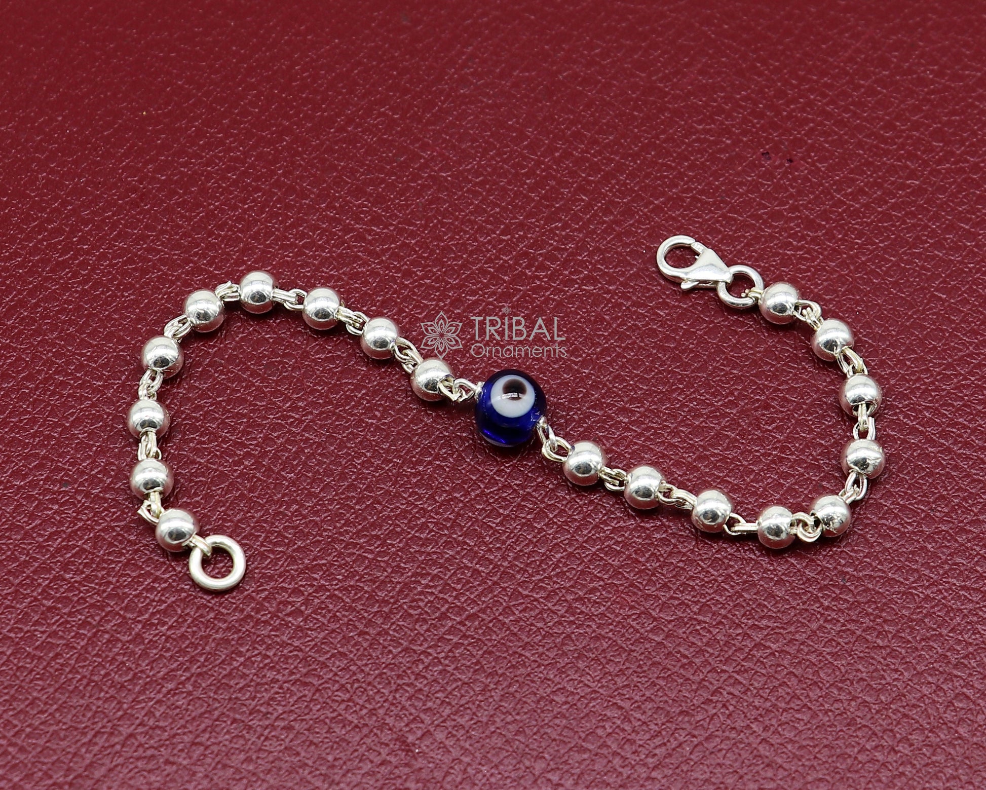 All sizes evil eye with 925 sterling silver beaded bracelet or anklet for girls and kids/your baby, silver Nazariya/nazarbattu bbr502 - TRIBAL ORNAMENTS