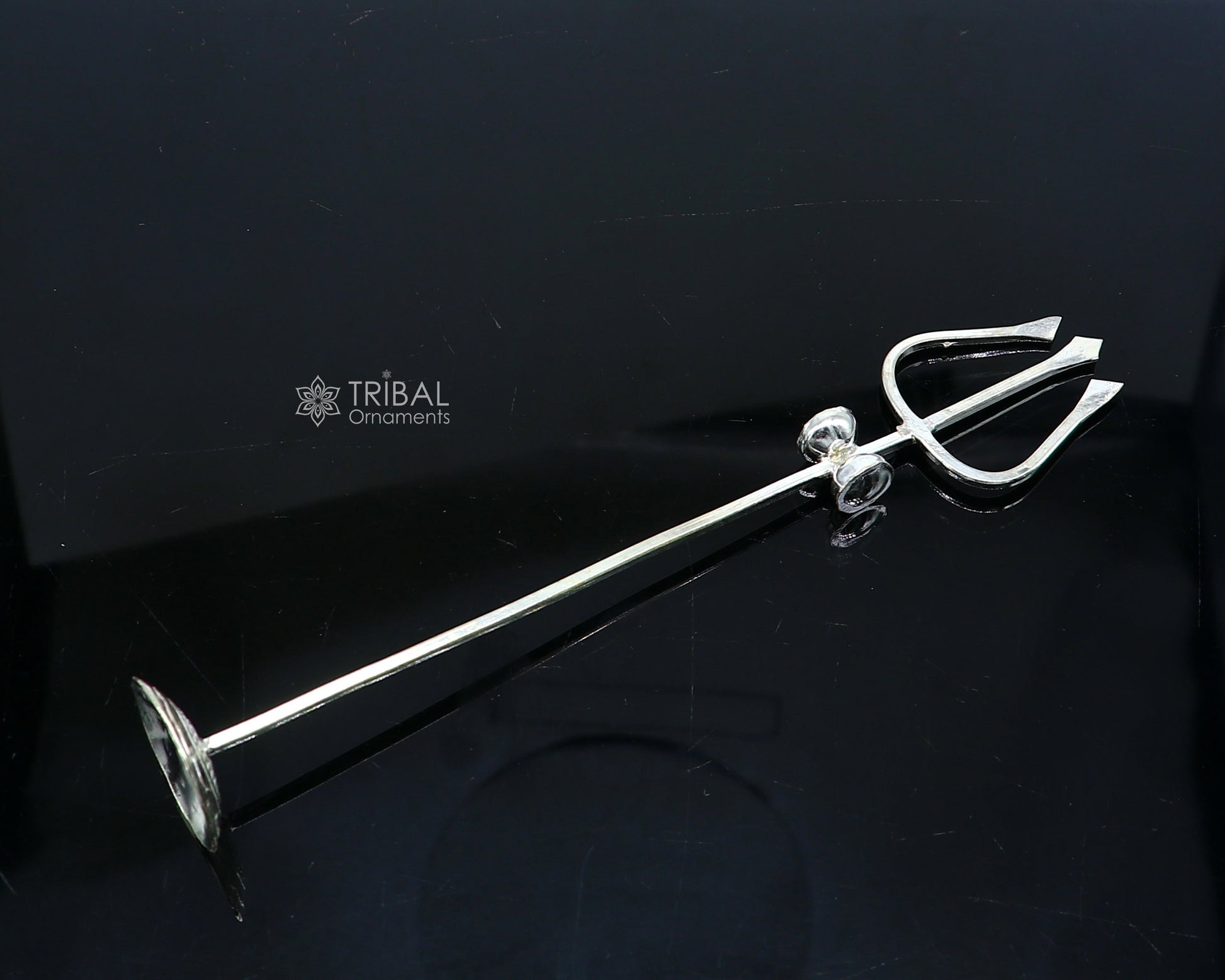 925 sterling silver Lord Shiva Trishul trident, Hindu deity puja accessory, intricate goddess Trishul from India.
