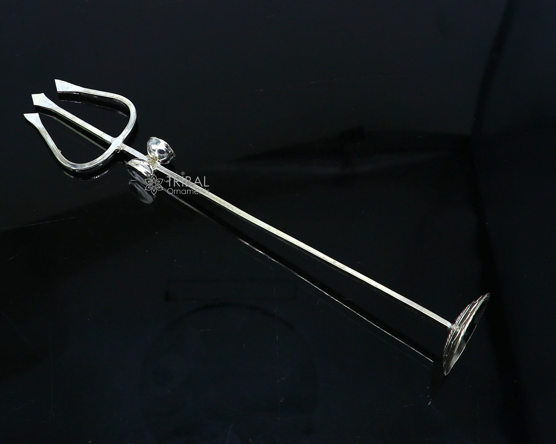 Sterling silver Lord Shiva Trident (Trishul) from India, decorative puja accessory with intricate design by Tribal Ornaments.