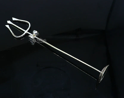Sterling silver Lord Shiva Trident (Trishul) from India, decorative puja accessory with intricate design by Tribal Ornaments.