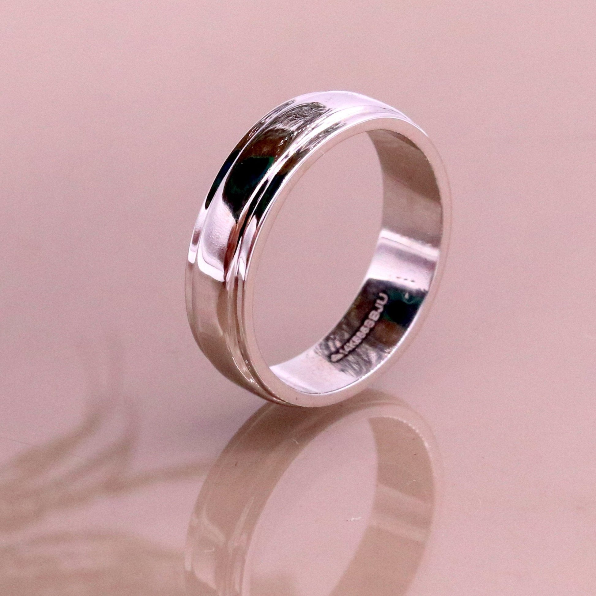 14 karat white gold handmade plain ring band for wedding anniversary engagement gifting unisex stylish genuine jewelry ring23 - TRIBAL ORNAMENTS